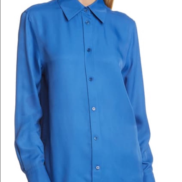 New Helmut Lang Blue Point Collar Long Line Top
